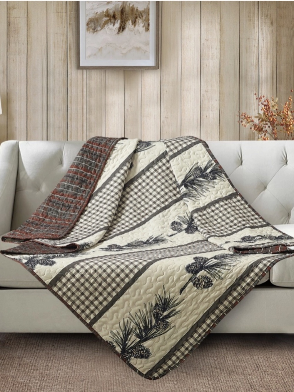 Pinecone Cascade Printed Quilted Throw Blanket